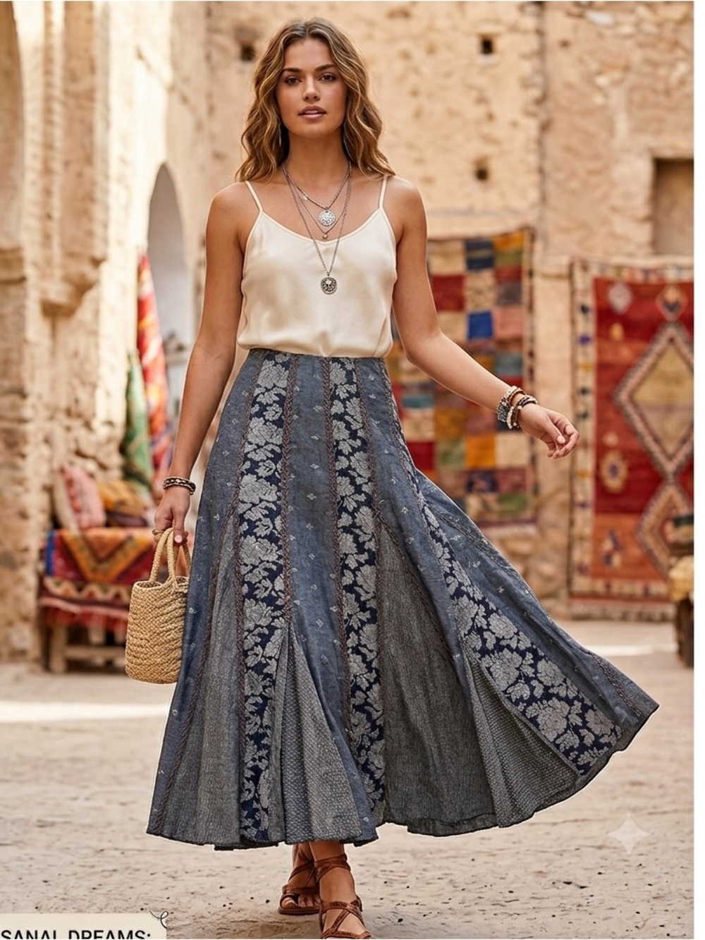 Maxi Panel Skirt in Charcoal Floral